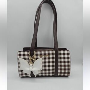 Betsey Johnson Gingham/ Checkerboard Shoulder / Satchel Bag NWT Butterfly Charm
